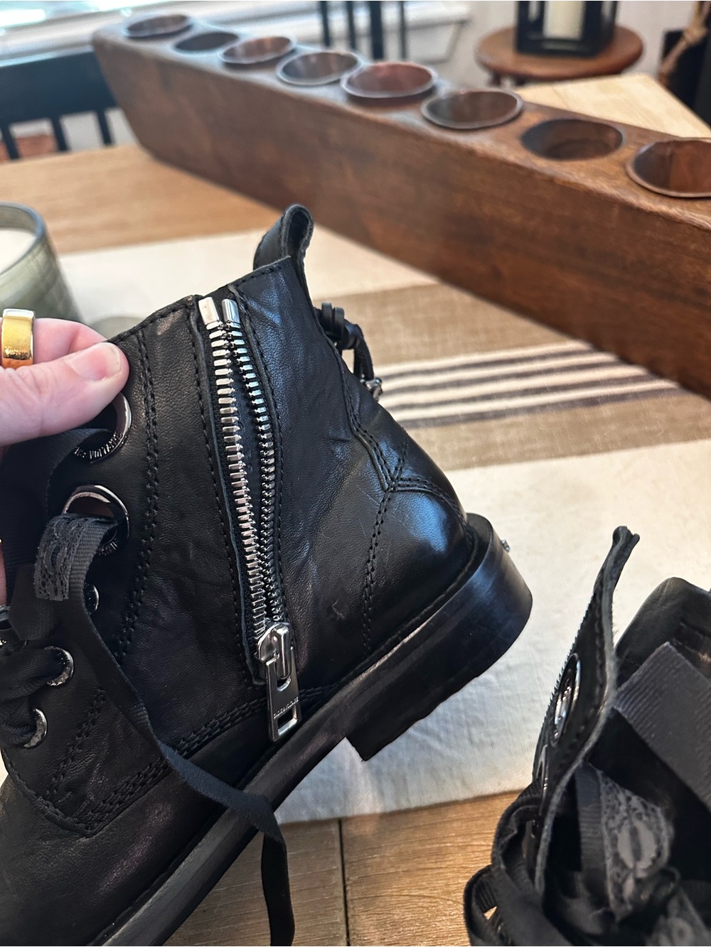 Zadig & Voltaire Black Leather Combat Boots with Side Zip - Picture 2 of 5